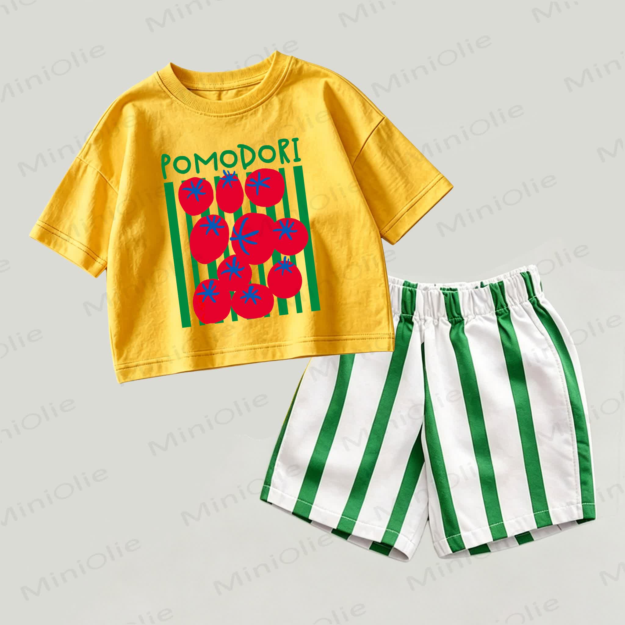 POMODORI Baby Yellow&Green Top and Striped Shorts 2-piece Set - Yellow&Green - 2-3T - image 1