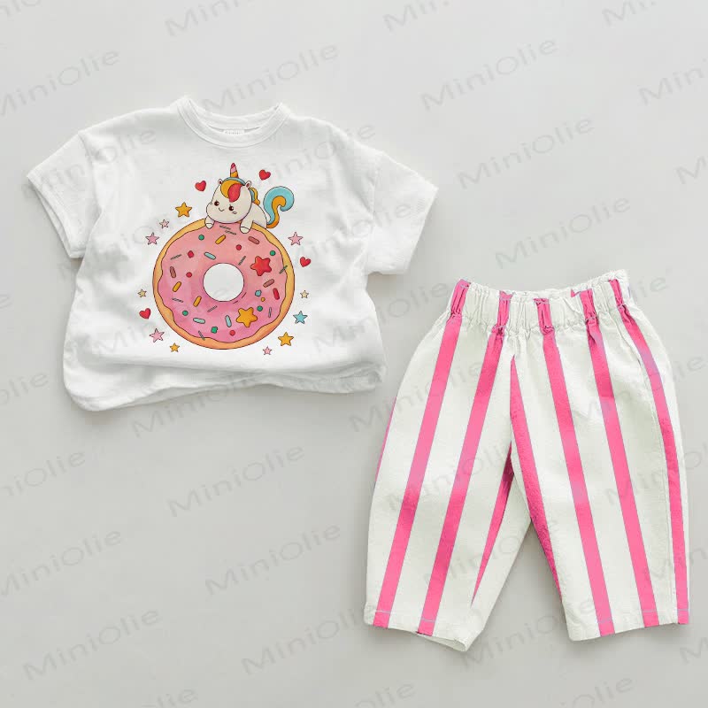 Baby Unicorn & Donut Pink Vertical Striped 2-piece Set - White&Pink - 2-3T - image 1