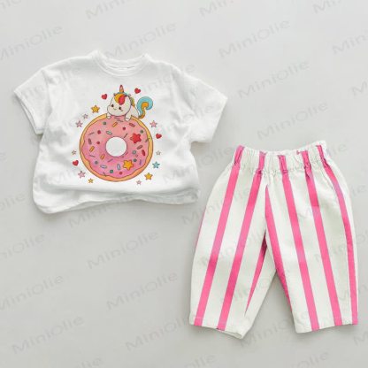 Baby Unicorn & Donut Pink Vertical Striped 2-piece Set - White&Pink - 2-3T - image 1