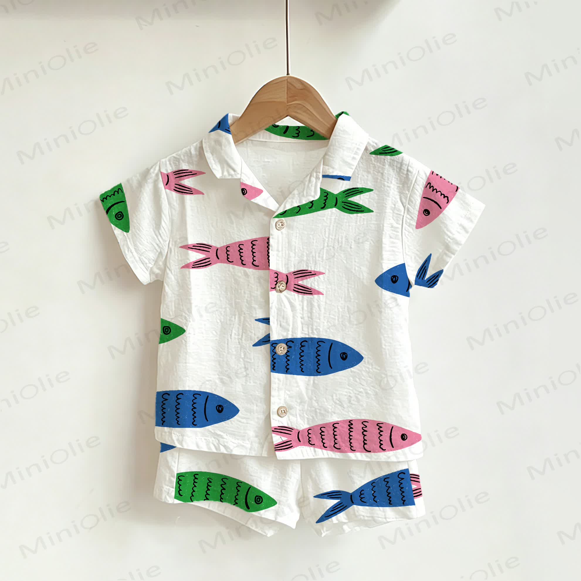 Baby Toddler White Sardines Shirt and Shorts 2-piece Set - White - 3-5T - image 1