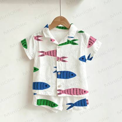 Baby Toddler White Sardines Shirt and Shorts 2-piece Set - White - 3-5T - image 1