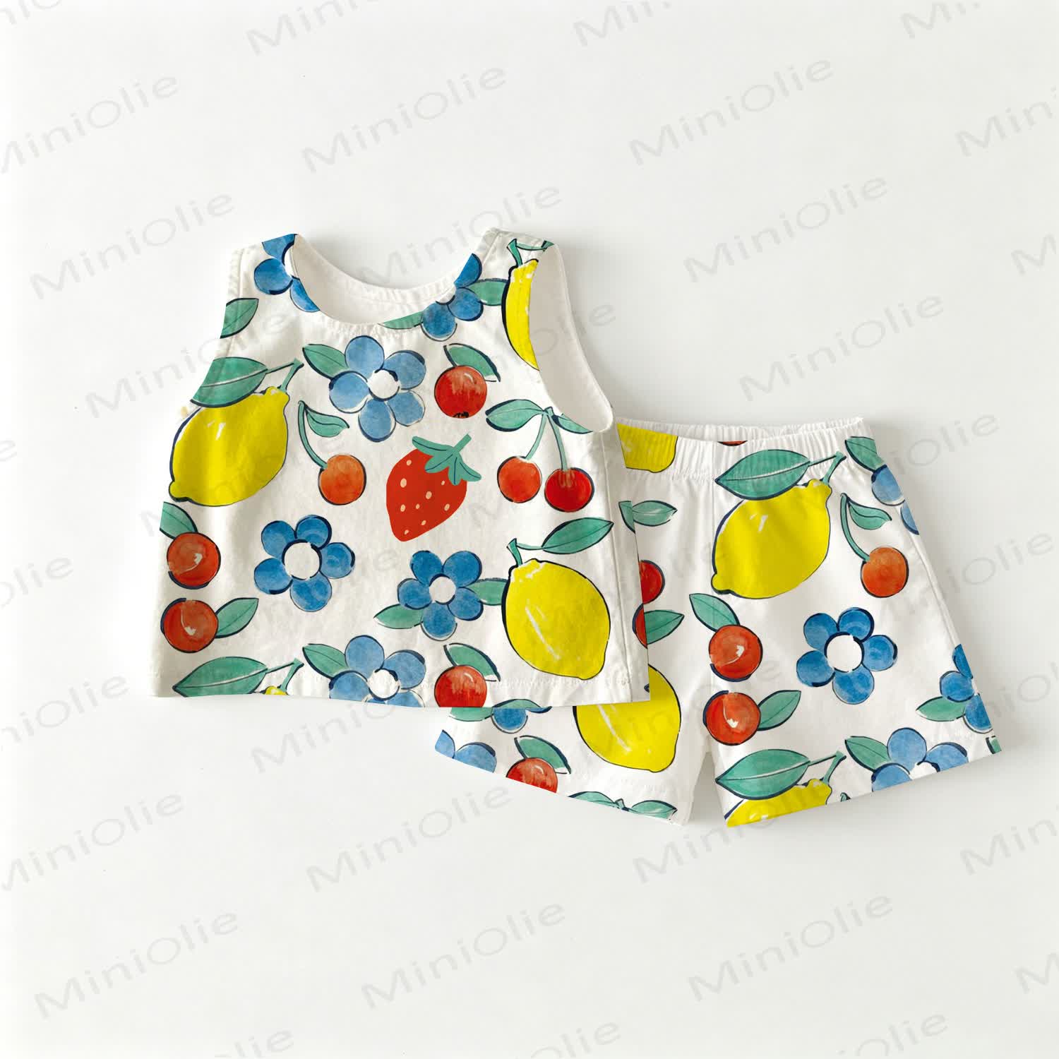 Baby Toddler Girls Fruit Print White Top and Shorts 2-piece Set - White - 3-4T - image 1