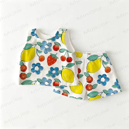 Baby Toddler Girls Fruit Print White Top and Shorts 2-piece Set - White - 3-4T - image 1