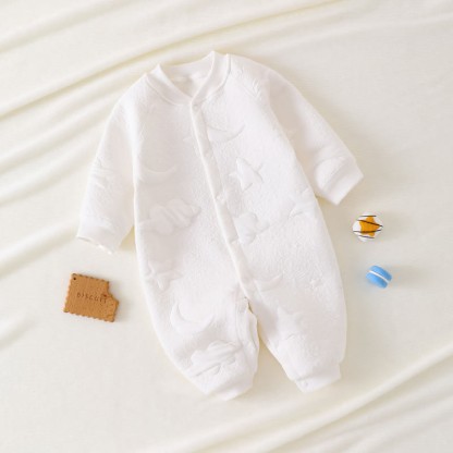 Baby Moon Star Solid Color Quilted Romper - White - 18-24M - image 11
