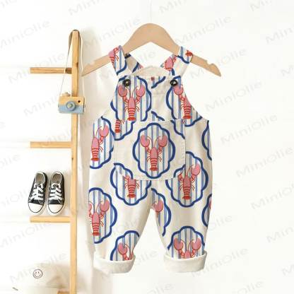 Baby Toddler White Lobster Print Striped Overalls - White - 3-5T - image 1
