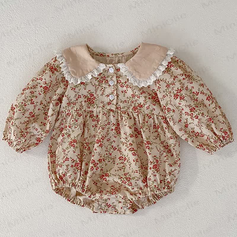 Baby Toddler Khaki Flower Lapels Bodysuit Dress - Khaki - Bodysuit: 18-24M - image 10