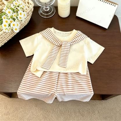 Toddler Girls Striped Layered Tee and Shorts 2-piece Set - Yellow - 10-11T - image 3