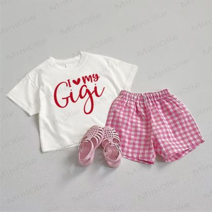 I LOVE MY GIGI Baby Tee and Plaid Shorts 2-Piece Set - White&Pink - 3-5T - image 1