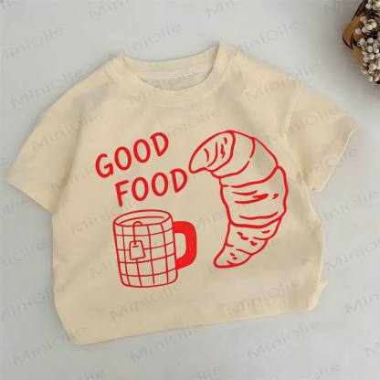 GOOD FOOD Toddler Kid Teacup and Croissant Print Slogan Khaki T-shirt - Khaki - 12-13T - image 1