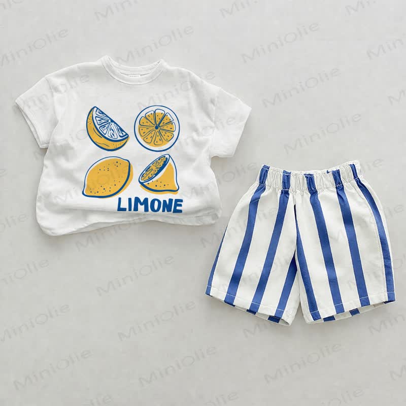 LIMONE Baby Blue Vertical Striped 2-piece Shorts Set - White&Blue - 2-3T - image 1