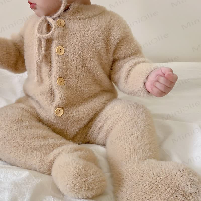 Baby Fleece Bear Ear Footed Romper with Hat - image 7