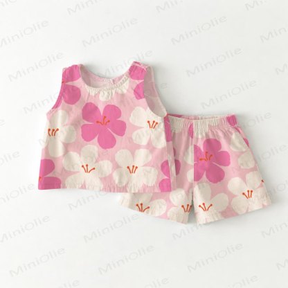 Baby Toddler Girl Pink Flower Sleeveless 2-piece Set - Pink - 3-4T - image 1