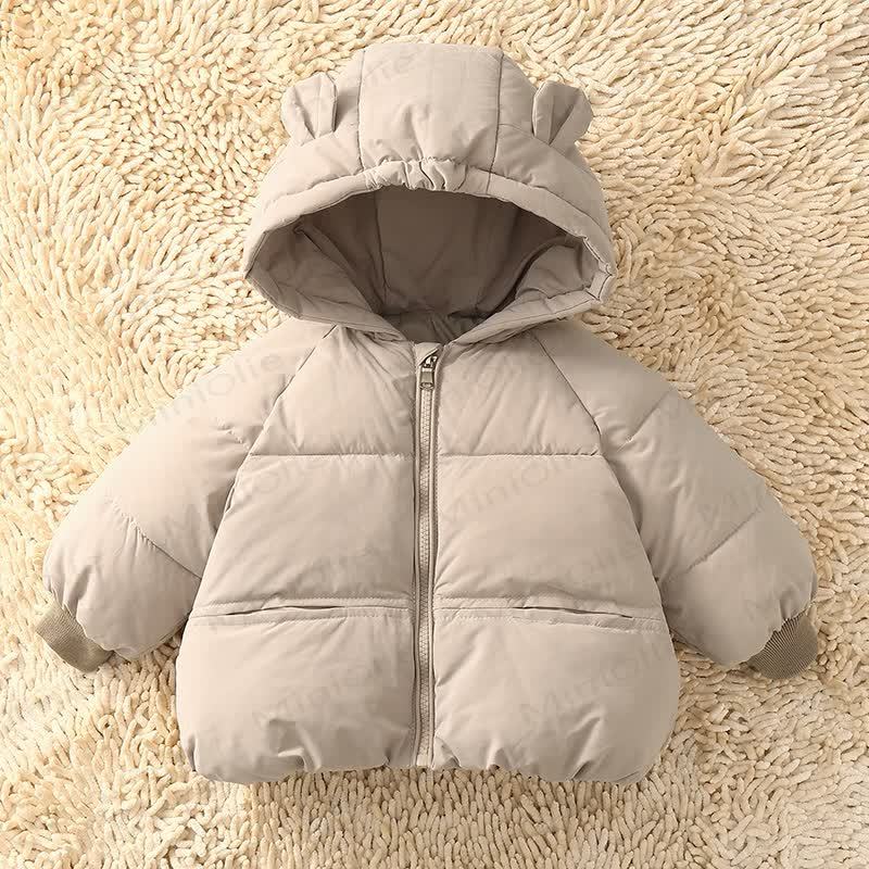 Toddler Solid Color Hooded Puffer Jacket - Beige - 5-7T - image 3