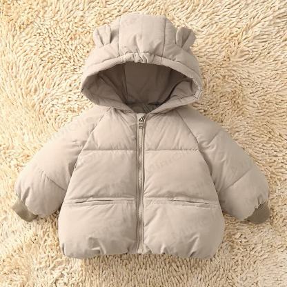 Toddler Solid Color Hooded Puffer Jacket - Beige - 5-7T - image 3