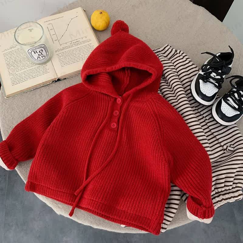 Baby Toddler Solid Color Hooded Sweater - Red - 8Y - image 8