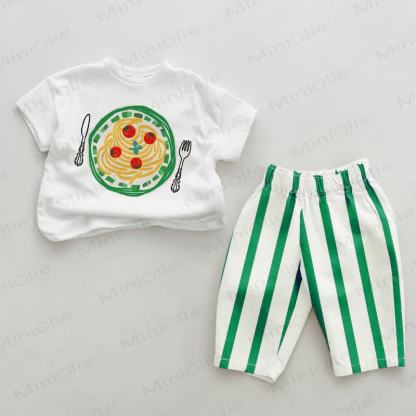Baby Spaghetti Green Vertical Striped 2-piece Set - White&Green - 2-3T - image 1