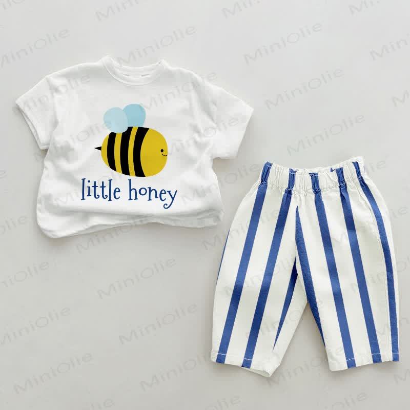 LITTLE HONEY Baby Bee Print Blue Vertical Striped 2-piece Set - White&Blue - 2-3T - image 1