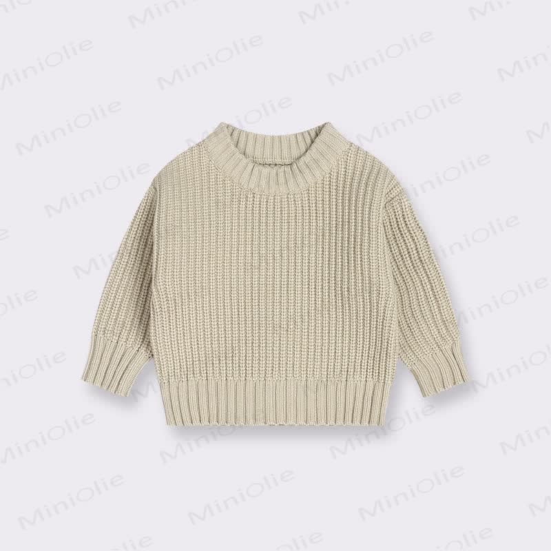 Kid Solid Color Crew Neck Viintage Sweater - Beige - 8Y - image 12