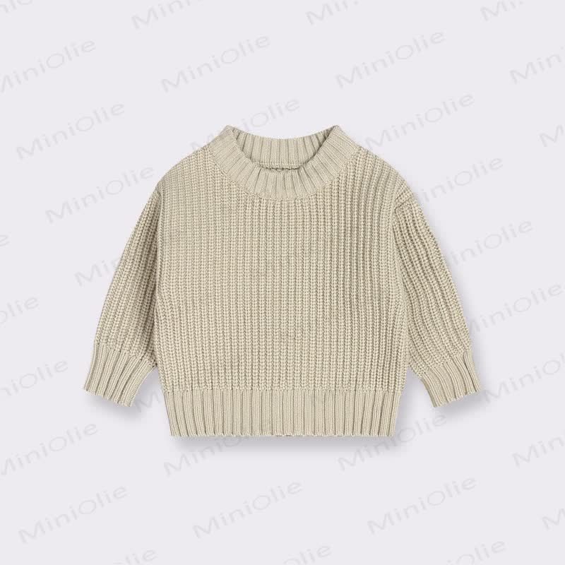 Kid Solid Color Crew Neck Viintage Sweater - Beige - 8Y - image 12