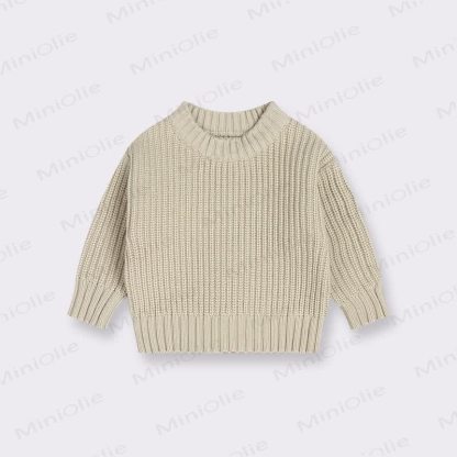 Kid Solid Color Crew Neck Viintage Sweater - Beige - 8Y - image 12