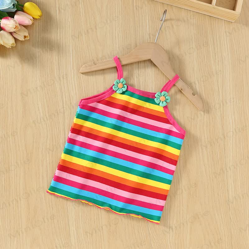 Baby Rainbow Colored Striped Suspender Top - Pink - 2-3T - image 2