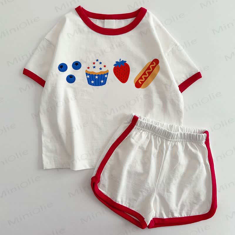 Baby Fruit & Bread T-shirt and Shorts 2-Piece Set - White&Red - 3-5T - image 1