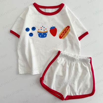 Baby Fruit & Bread T-shirt and Shorts 2-Piece Set - White&Red - 3-5T - image 1