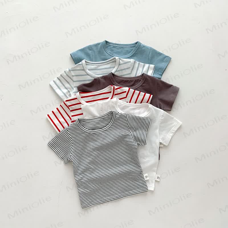 Baby Solid Color Striped Loose T-shirt - image 3
