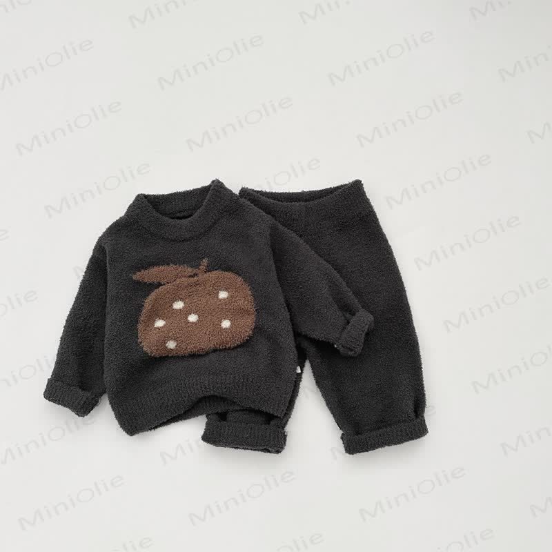Baby Toddler Fruit Plush Pullover and Pants Pajama 2-piece Set - Gray - 3-4T - image 5