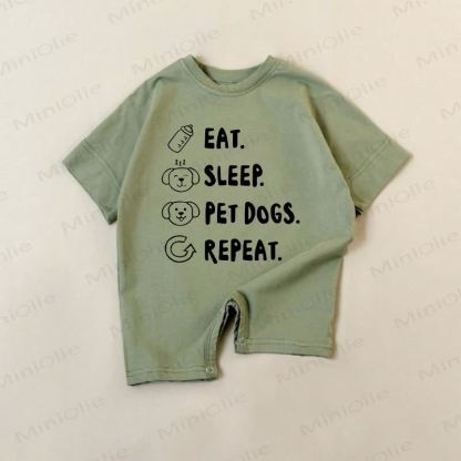 EAT. SLEEP. PET DOGS. REPEAT. Baby Green Romper - Green - 18-24M - image 1