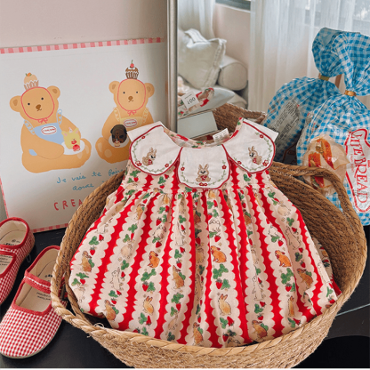 Toddler Red Embroidered Bunny Strawberry Dress - image 8