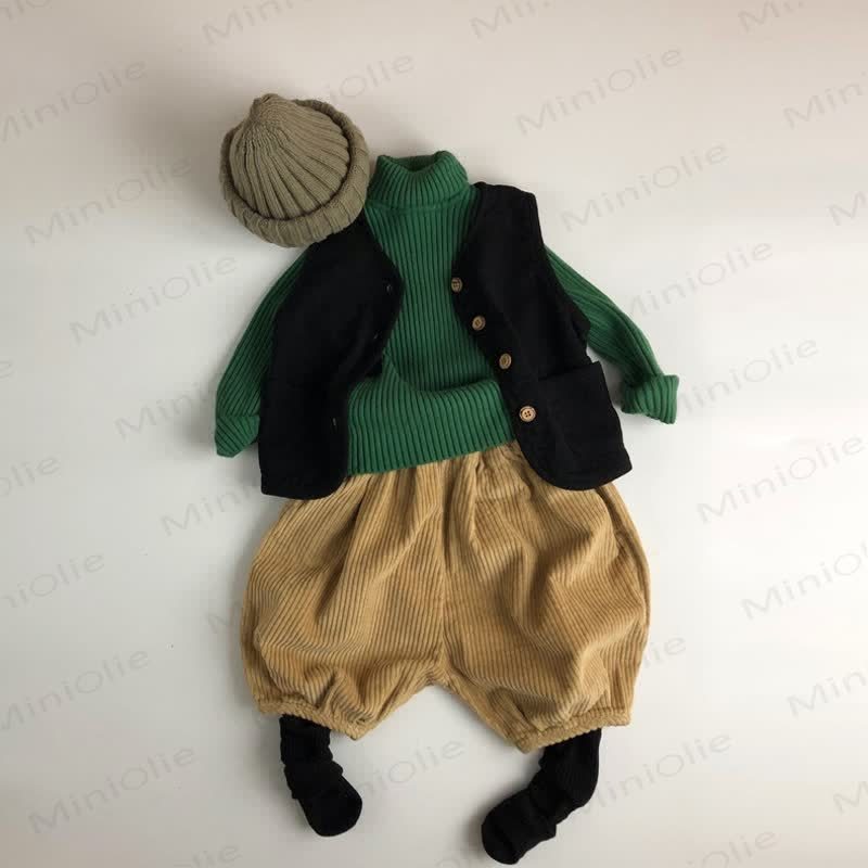 Kid Boy Solid Color High-neck Striped Pullover Sweater - image 9
