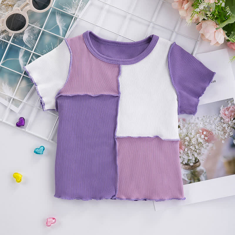 Kid Contrast Color Block T-Shirt - Purple - 8Y - image 2