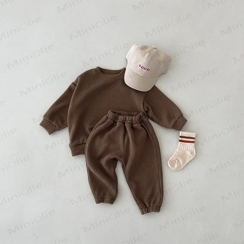 Baby Toddler Solid Color Casual 2 Pieces Set - Light Brown - 5-7T - image 2