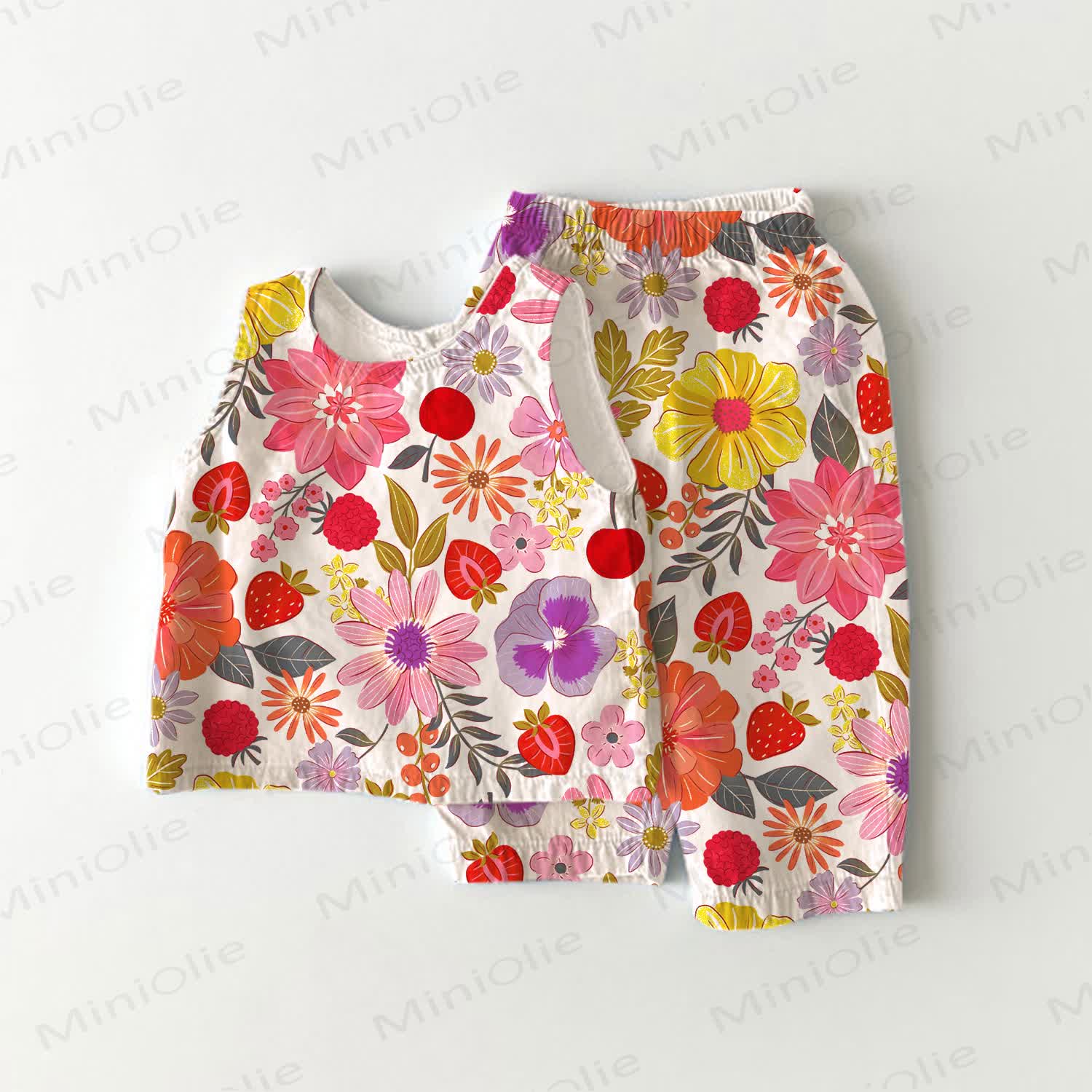 Baby Girls Flower Print Sleeveless 2-piece Set - Beige - 3-4T - image 1