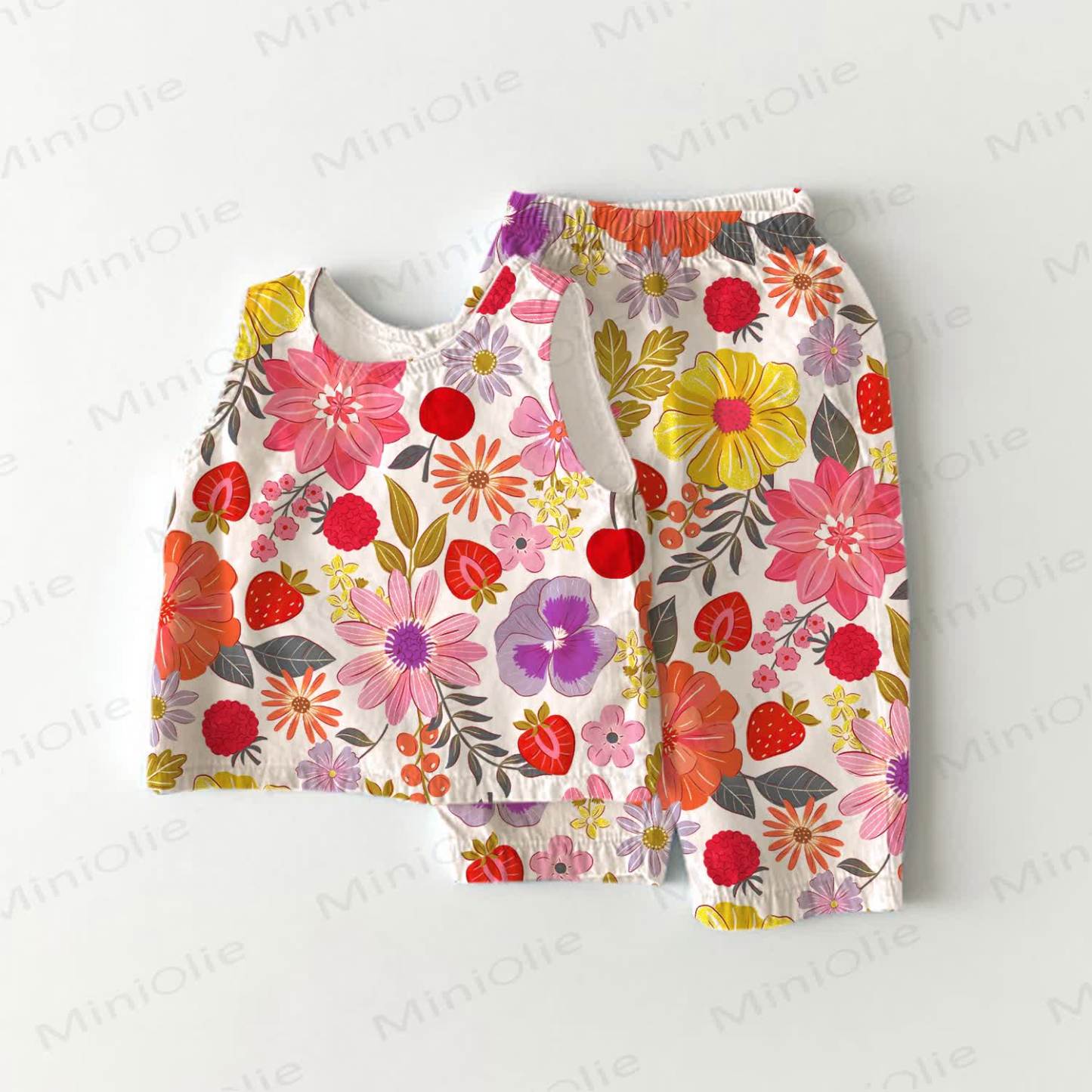 Baby Girls Flower Print Sleeveless 2-piece Set - Beige - 3-4T - image 1