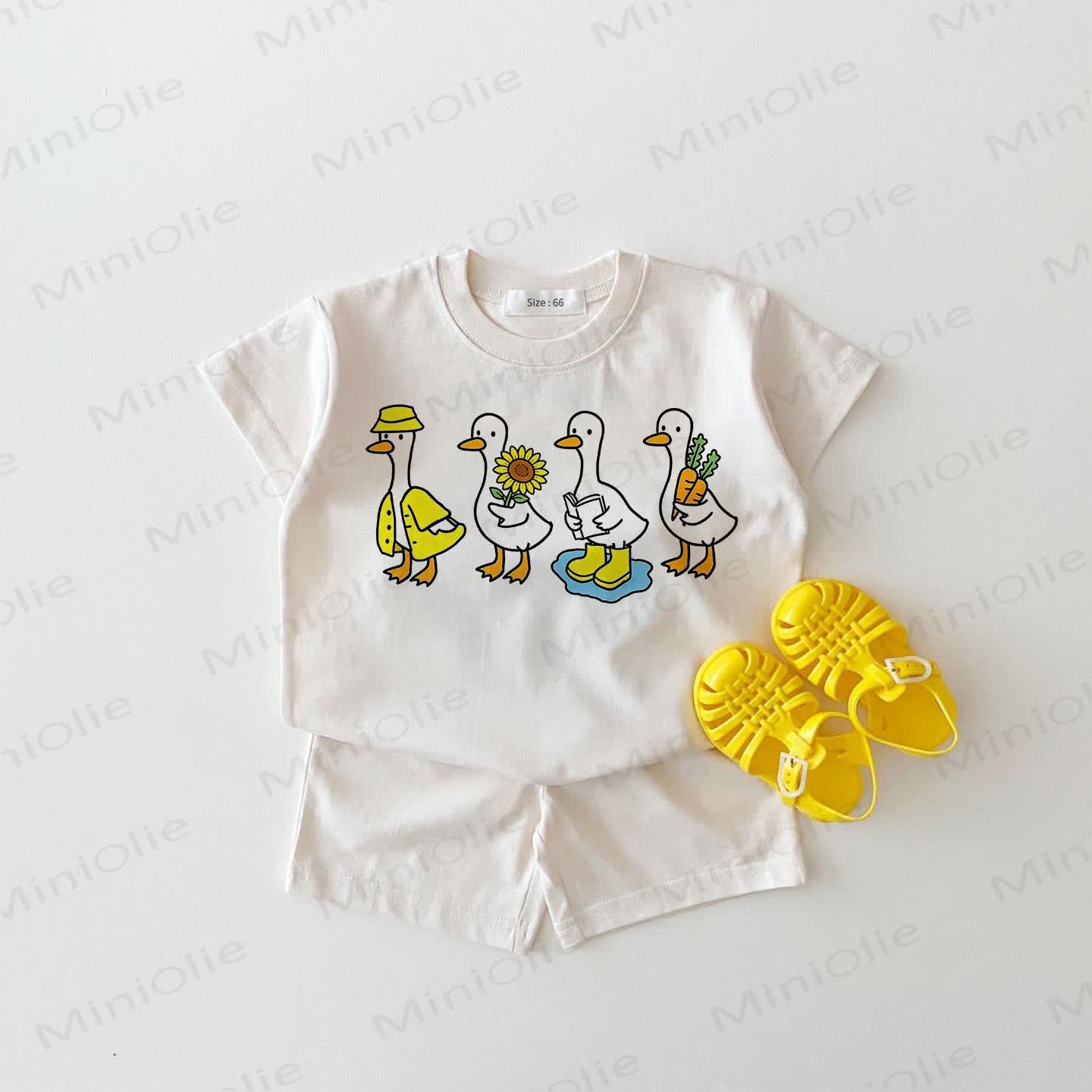 Baby Goose Print White 2-piece Set - White - 18-24M - image 1