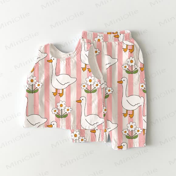 Baby Toddler Girls Goose Print Top and Shorts 2-piece Set - White - 3-4T - image 1