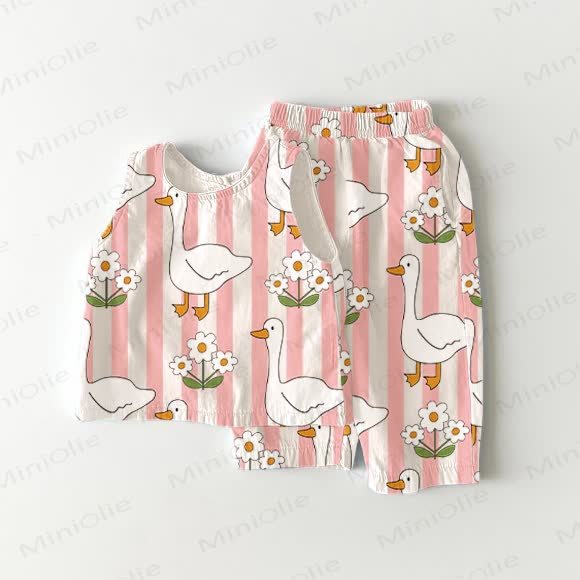 Baby Toddler Girls Goose Print Top and Shorts 2-piece Set - White - 3-4T - image 1