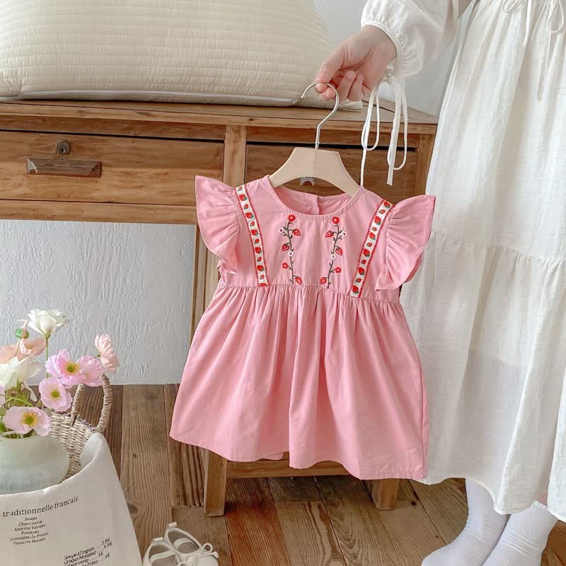 Toddler Embroidered Strawberry Ruffle Sleeves Dress - image 17