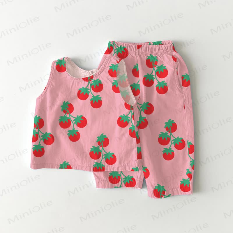 Baby Toddler Pink Tomato Print Sleeveless 2-piece Set - Pink - 3-4T - image 1