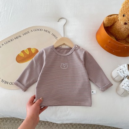 Baby Little Bear Base Layer T-Shirt - Coffee Striped - 2-3T - image 11