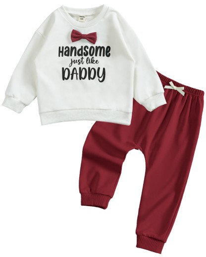 Toddler Baby Handsome Just Like Daddy Long Sleeve Sweatshirt Top Jogger Pants Set Cute Fall Winter Clothes Set - Red - 2-3T - image 2
