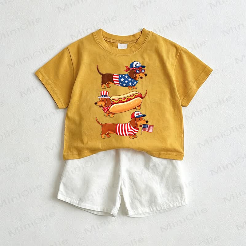 Baby Hot Dog Tee and Shorts 2-Piece Set - Yellow&White - 3-5T - image 1