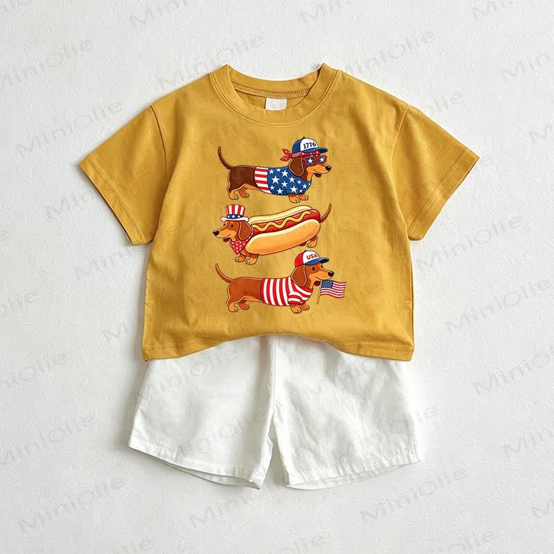 Baby Hot Dog Tee and Shorts 2-Piece Set - Yellow&White - 3-5T - image 1