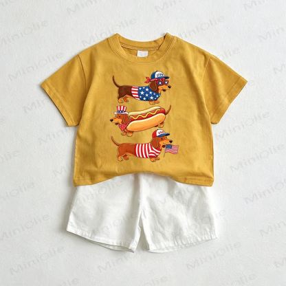 Baby Hot Dog Tee and Shorts 2-Piece Set - Yellow&White - 3-5T - image 1