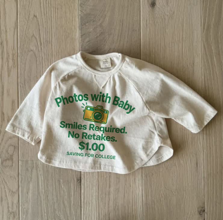 PHOTOS WITH BABY SMILES REQUIRED. NO RETAKES. $1.00 SAVING FOR COLLEGE Baby Camera White T-Shirt - White - 5Y - image 1