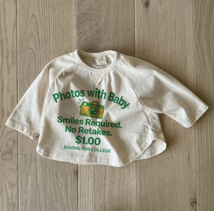 PHOTOS WITH BABY SMILES REQUIRED. NO RETAKES. $1.00 SAVING FOR COLLEGE Baby Camera White T-Shirt - White - 5Y - image 1
