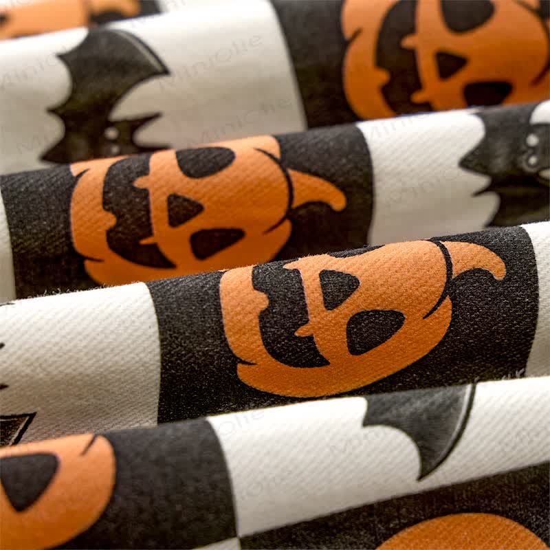 Baby Toddler Pumpkin Bat Black White Checkerboard Print Beige Overalls - image 9
