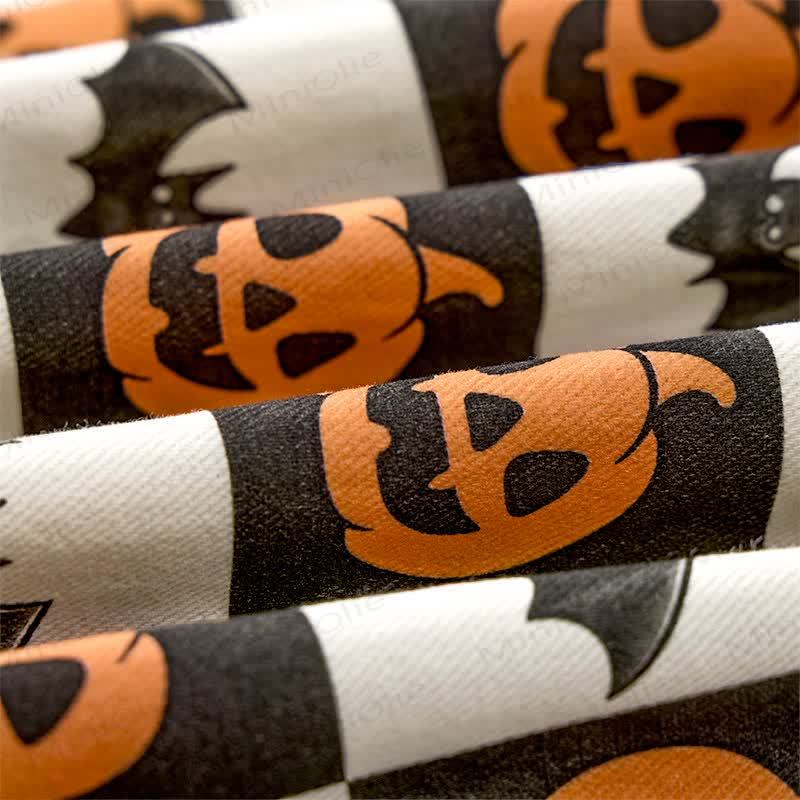 Baby Toddler Pumpkin Bat Black White Checkerboard Print Beige Overalls - image 9